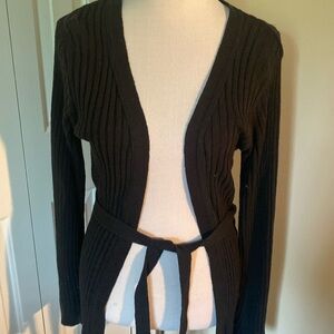 Vintage Absolutely Long Black Ribbed Open Cardigan